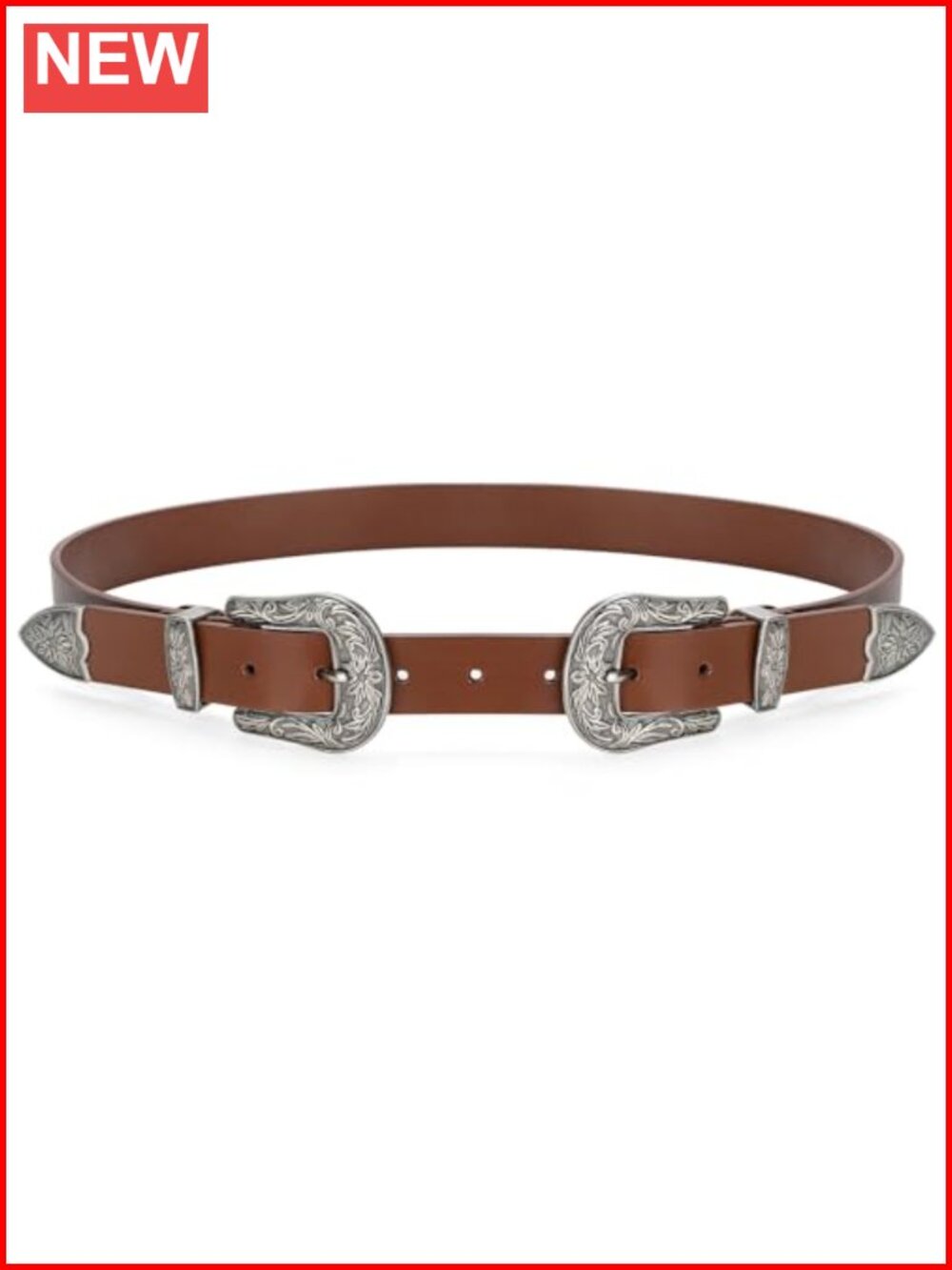 Western Double Buckle Faux Leather Belt Adjustable Waist for Jeans
